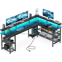 Bureau de jeu noir 168x120cm LED avec USB OffiGo