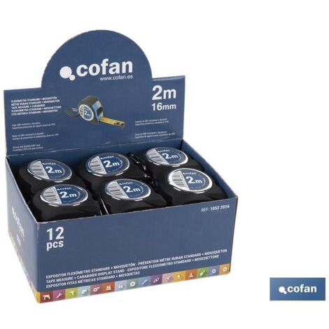 COFAN expositor flexómetro standard + mosquetón 12 uds. , Expositor para 12 flexómetros fabricado en cartón HDPE. Compatible con la referencia 10522016. En él se incluyen 12 flexóm