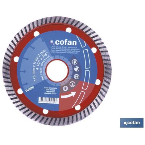 COFAN disco diam.turbo profesional 230mm. , Discos de diamante turbo General obra profesional universal. corte de todo tipo de materiales de construcción. Excelente corte en seco o