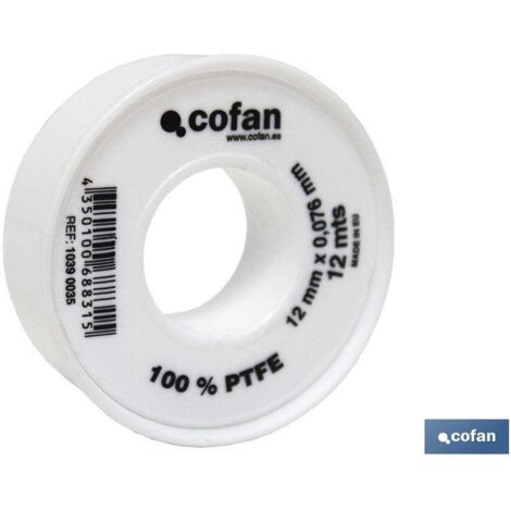 COFAN rollo 12 mts cinta ptfe de 12mm x 0,076mm venta unitaria