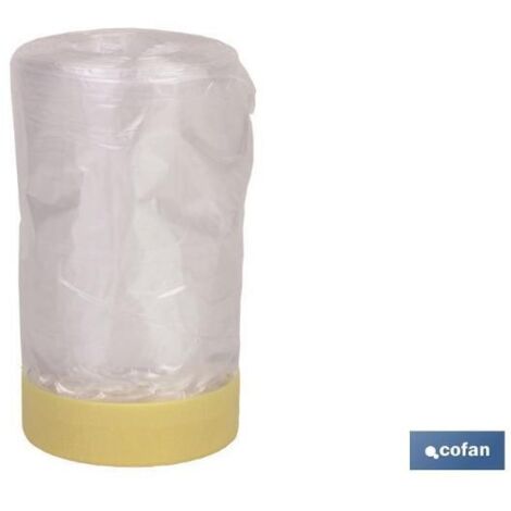 COFAN rollo cinta crepe + plástico 80° (60cm x 22.5m) , Rollo de cinta crepe con polietileno protector translúcido ideal para proteger zonas delicadas del polvo. Cubra con este pro