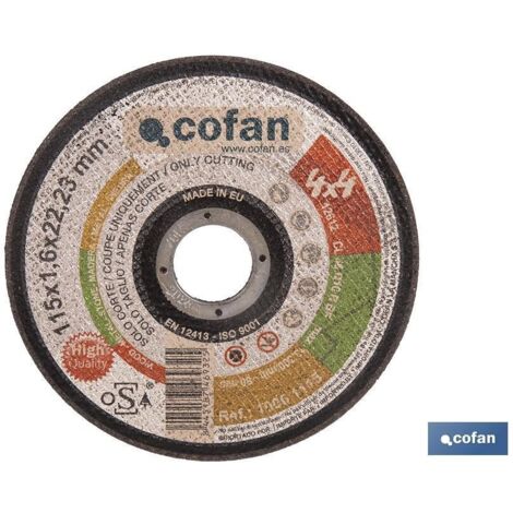 COFAN disco corte 4x4 de 125x2,5x22,2 , Discos de corte profesional (4x4) para todo uso ideales para amoladora angular. CEE (EN 12413), FEPA. Certificado según la norma uni en ISO