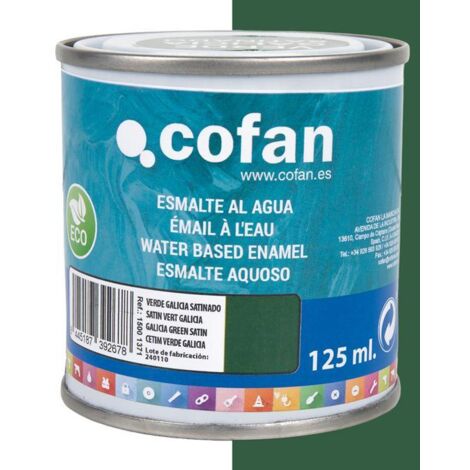 COFAN esmalte al agua (125 ml) verde galicia satinado , Esmalte al agua en una gran gama de colores disponibles. Está fabricado a base de dispersiones acrílicas de altas prestacion