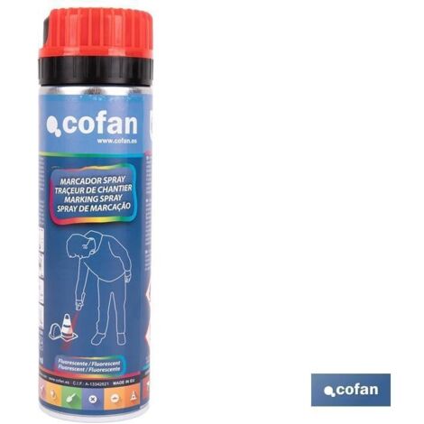 COFAN marcaje de obra fluoresc. rojo 500ml , Pintura en Espray de marcaje de obra fluorescente, en envase de 500 ml. Están dotados con una válvula de salida segura y están disponib