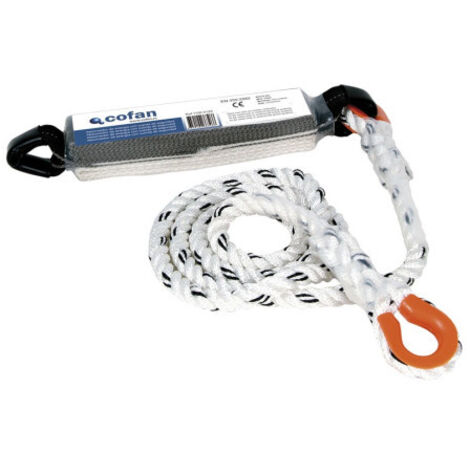 COFAN absorbedor de energía con cuerda 1,5 m , Absorbedor de energía de 44 mm con cuerda de seguridad de 1,5 m y 12 mm de diámetro. Adecuado para impactos inferiores a 6 kN. La cue