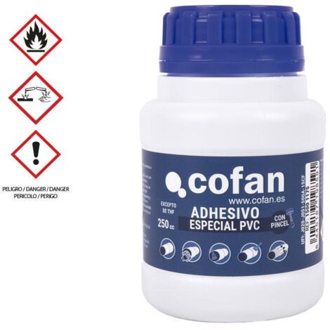 COFAN adhesivo para pvc 250 ml agua potable , Adhesivo para PVC en gel indicado para uniones en tuberías y accesorios de PVC semirrígidos y flexibles. También es apto para tuberías