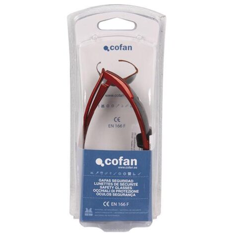 COFAN blister gafa seguridad anatomica , Blíster de gafas de seguridad anatómica. Con protección contra impactos. Son muy confortables y ligeras. Las lentes son ahumadas, con trata