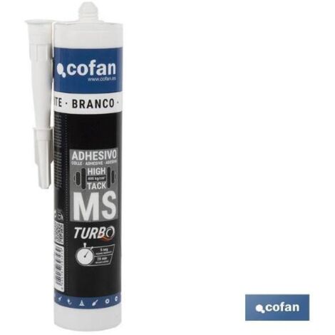 COFAN adhesivo ms turbo high tack 290 ml blanco , El Adhesivo MS Turbo en color blanco es un producto de vanguardia en el mundo de los adhesivos, desarrollado con tecnología innova