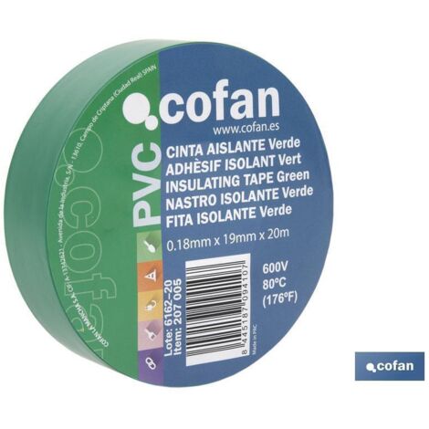 CINTA AISLANTE 180 Micras VERDE 19mmX20 Metros venta unitaria