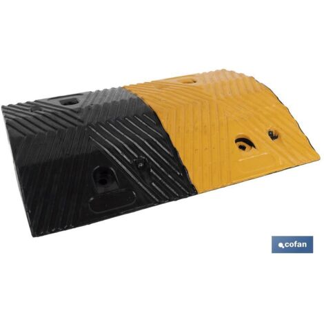 COFAN reductor velocidad amar/negro 500x350x50 mm , Reductor velocidad amarillo / negro con huecos para la fijación con tornillos y ojos de gato para la visualización del reductor