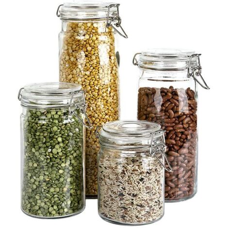 SET 4  FRASCOS CRISTAL+ CLIP ACERO 2100ML,1500ML,1150ML,750ML