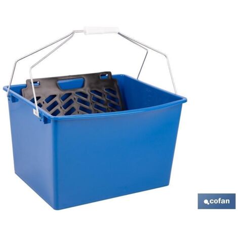 COFAN cubeta 16 l. azul con rejilla 2 asas , Cubeta de pintor con doble asa metálica que facilitará la sujeción de la cubeta en escaleras u otros soportes. Resistente rejilla de pl