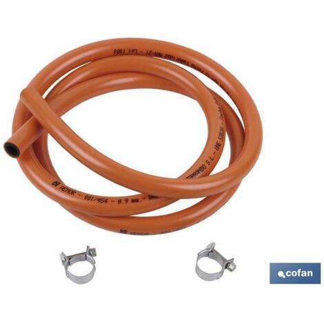 TUBO FLEXIBLE 1,5 Mts PARA GAS BUTANO + ABRAZADERAS