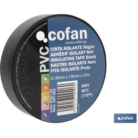 CINTA AISLANTE 180 Micras NEGRA 19mmX20 Metros venta unitaria