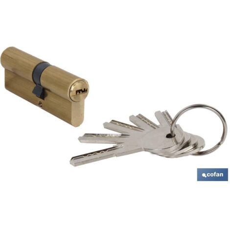 COFAN cilindro de seguridad de latón 30/30 - leva larga , Cilindro Seguridad, Fabricado en acero y latón. Saliente en acero autolubrificante. Muelles en bronce fosforoso. 5 pitones