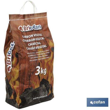 COFAN bolsa carbon vegetal 3 kgs , Bolsa de carbón vegetal con peso neto en 3 kilos con calibre adecuado para barbacoas. Cuenta con un alto rendimiento y un aroma adecuado para bra