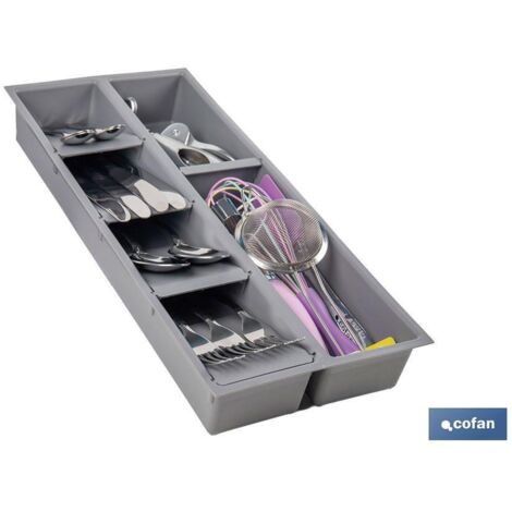 organizador para cajón con separadores de color gris 20 x 45 x 6,5 cm