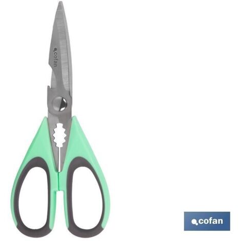COFAN tijeras verdes de acero inox. modelo sena 22 cm , Tijeras multiusos fabricadas en acero inoxidable de muy buena calidad. Están disponibles en dos colores: morado y verde agua