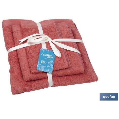 juego de 3 toallas coral 580 g/m2 gama jamaica 30x50 50x100 70x140 cm (1/4)
