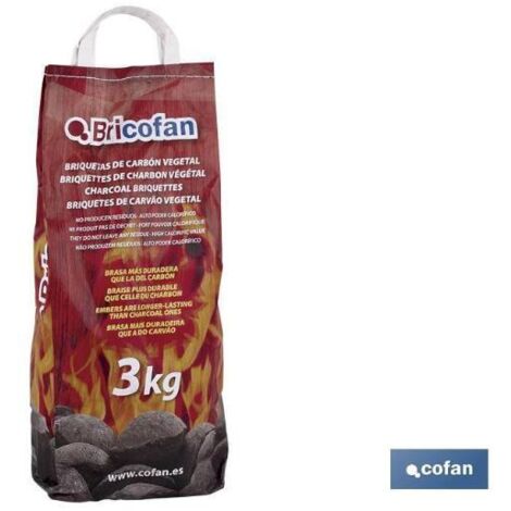 COFAN bolsa briquetas carbon vegetal 3 kgs , Briquetas de Carbón vegetal en bolsas de 3 kilos ideales para la realización de brasas en barbacoas, parrillas y asados.