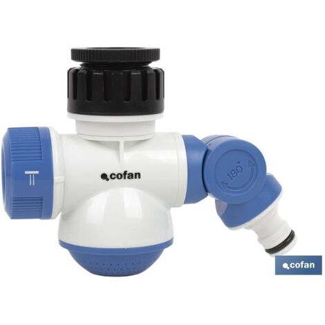COFAN adaptador grifo 3 funciones , Adaptador de Grifo para manguera de jardín con 3 funciones independientes de chorro. Es muy fácil de instalar y de usar ya que no requiere herra
