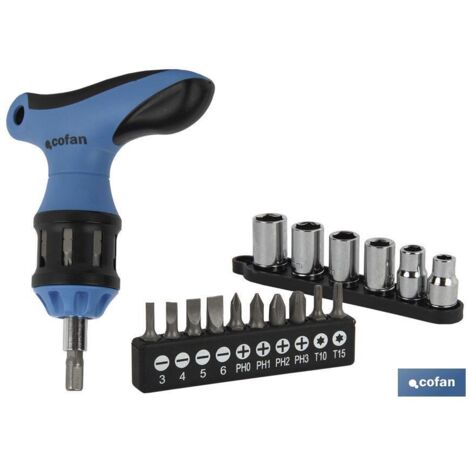 COFAN set destornillador en t c/ carraca 26 pcs , Juego de destornillador en T y llave de carraca magnético de 26 piezas para apretar y aflojar tornillos con facilidad ideal para a