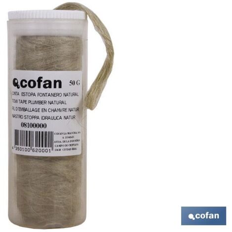 COFAN envase de cinta cáñamo 50 grs , Botes de estopa cáñamo especial. Indicado para fontanería y riegos.