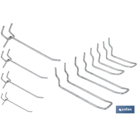 COFAN set 8 ganchos dobles para panel de herramientas , Sets de ganchos dobles y simples especialmente diseñados para que puedas colgar tus herramientas en el banco de trabajo. Los