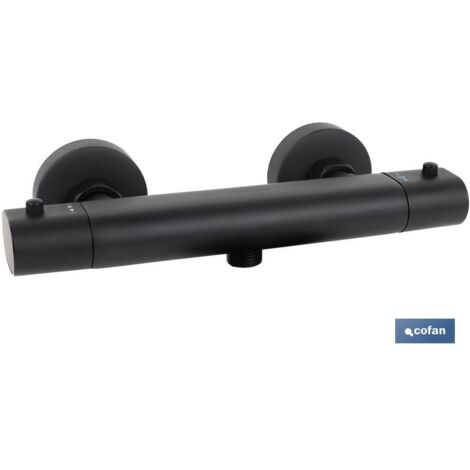 COFAN grifo termostatico ducha negro mate modelo kerch , Grifo termostático para ducha fabricado en latón con acabado negro mate y manija de ABS. La principal ventaja de comprar un