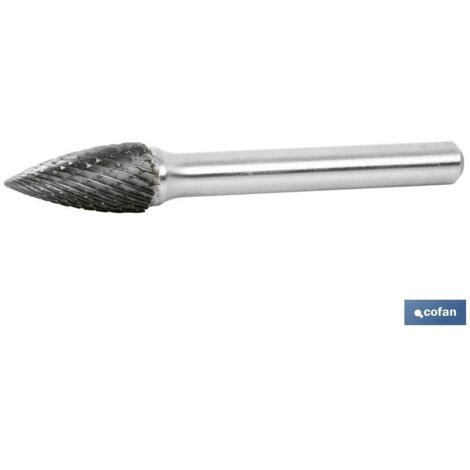 COFAN fresa rotativa árbol 10mm. , Fresa rotativa punta ojiva de metal duro y dentado cruzado, con punta en forma de árbol ojival y cabeza de 3 a 16 mm de diámetro