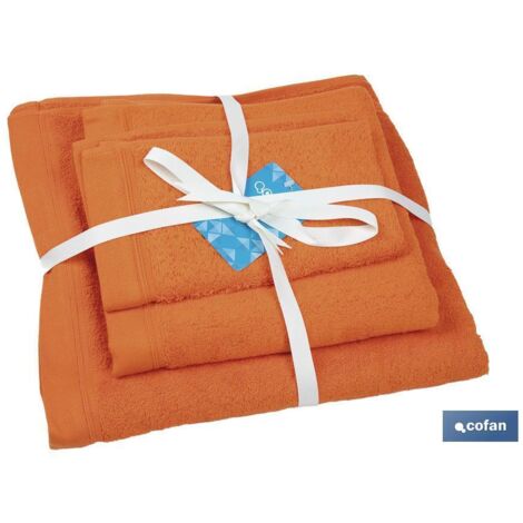 JUEGO DE 3 TOALLAS NARANJA 580 G/M2 GAMA AMANECER 30X50 50X100 70X140 CM (1/4)