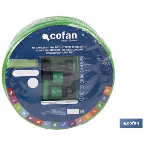 Kit de Manguera "Flexolátex" translúcida 10m Ø15mm fabricado en PVC color verde (accesorios incluidos)