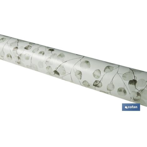 Rollo de hule con diseño moderno de hojas de eucalipto 140cm x 20m fabricado en PVC y polipropileno color gris y negro (1/4)