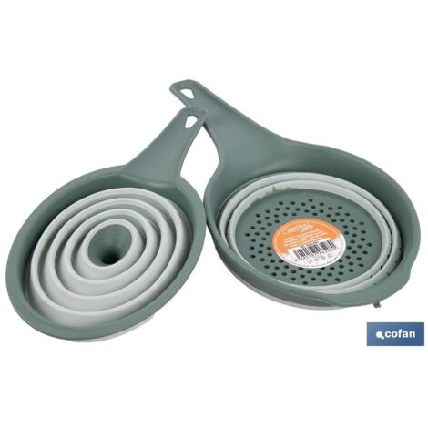 Pack de embudo y colador plegable verdes