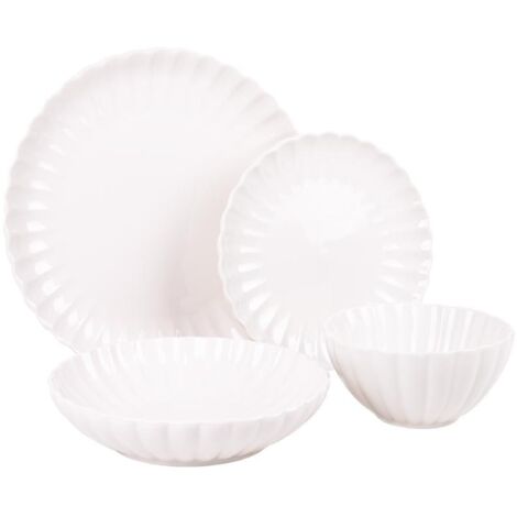 VAJILLA DE PORCELANA EN RELIEVE COLOR BLANCO ESMALTADO 16 PIEZAS