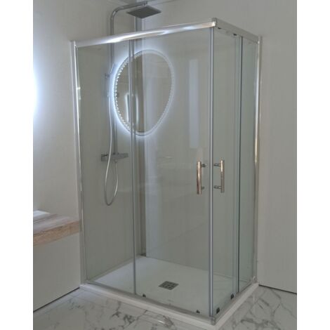 Box doccia 70X90 cm angolare vetro temperato 6mm trasparente, apertura scorrevole e profili cromati