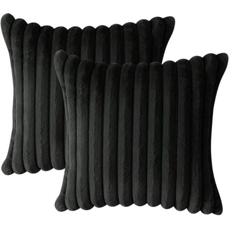 2er-Set - Weiche Kissenbezüge aus Kunstfell, Kissenhüllen zur Dekoration von Schlafzimmer, Bett, Auto, Zuhause, Sofa (40x40cm, Schwarz, Kissenfüllung nicht enthalten) (1/4)
