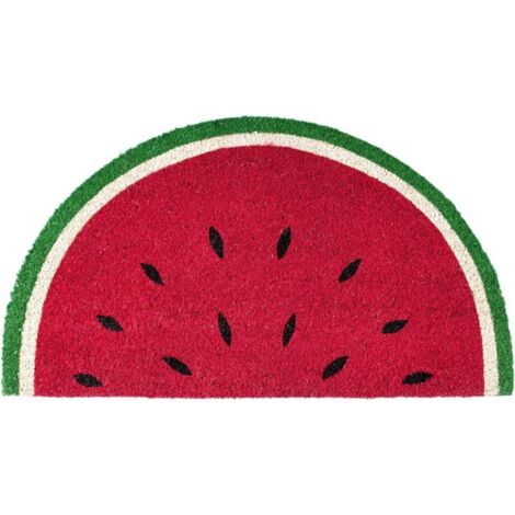 (Wassermelone, Rot). Fußmatte in Form einer Wassermelone. Originelle Kokosnuss-Fußmatte mit rutschfester PVC-Rückseite. (1/4)