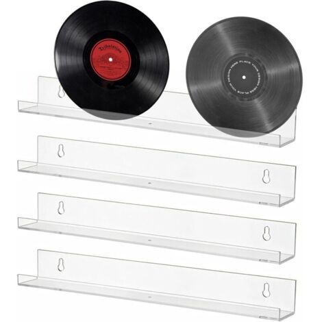 4-teiliges schwebendes Schallplattenregal, 30 cm hohe, transparente Acryl-Wandregale, kein Bohren erforderlich, zur Aufbewahrung und Organisation von Büchern und Schallplatten im Wohnzimmer, in der Kü (1/4)