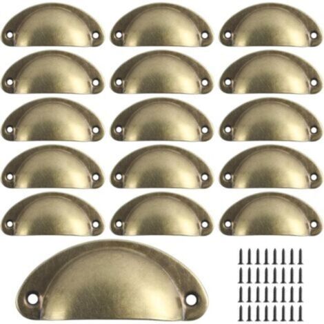 16 muschelförmige Griffe, Vintage-Schubladengriffe, halbkreisförmige Retro-Küchenschranktürgriffe und -knöpfe, Kommodentürgriffe (Retro-Gelb) (1/4)