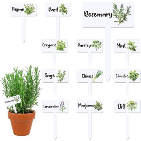Set mit 24 Acryl-Pflanzenetiketten – 12 verschiedene Designs – Gartenstecker – wasserfest und wiederverwendbar – mit Namen für die Dekoration von drinnen und draußen (1/4)