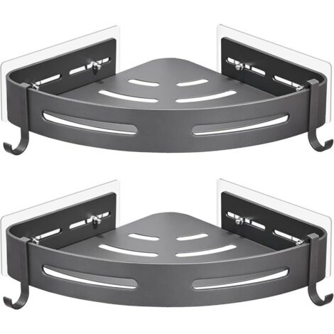 Eckregal fürs Badezimmer (ohne Bohren), selbstklebende Duschablage, rostfreies Aluminium-Aufbewahrungsregal, Wandmontierter Duschorganizer für Badezimmeraccessoires, Grau, 2er-Pack