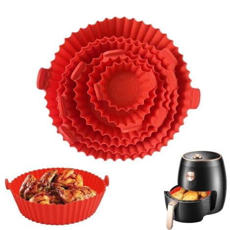 Silikon-Heißluftfritteusenform, 6-teiliges Set, wiederverwendbarer Heißluftfritteusenkorb (rosa), runder Silikon-Heißluftfritteusenkorb für Schnellkochtöpfe, Pfannen und Mikrowellen (1/5)