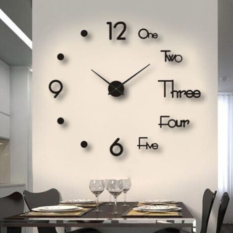 Decorative Frameless Wall Clock with Night Light for Living Room and Bedroom, Black, Medium, 90cm / 35.43in (1/5)