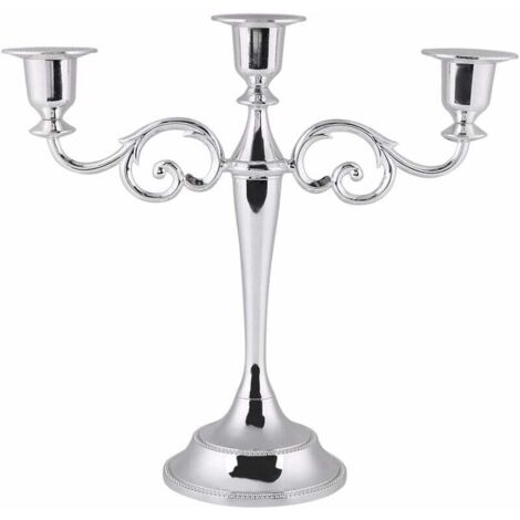 Vintage 3-Arm Metal Chandelier for Wedding, Living Room, and Table Decoration (Color: Silver)
