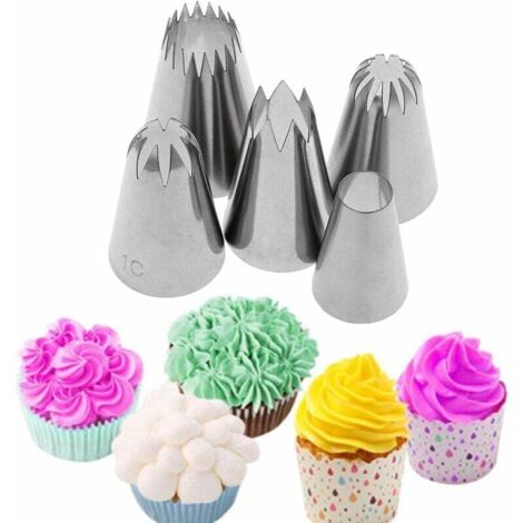 Set of 5 large stainless steel nozzles for DIY cake decorating