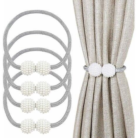 Set of 4 magnetic curtain holders, 48.3 cm (19 inches) with magnetic ball – Decorative curtain holders for home, office, hotel, window decoration – Pretty and modern – Grey (1/4)