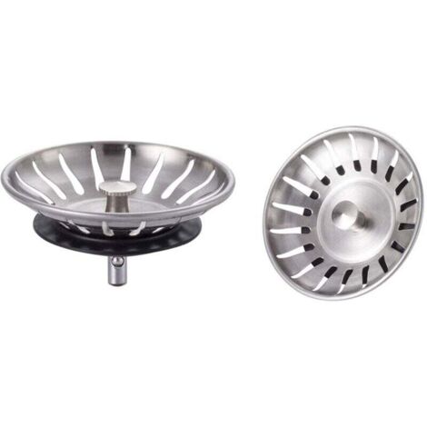 M34351-2, 2-piece stainless steel sink plug – Universal sink strainer (diameter: 78 mm), sink drain plug with 18 slots, blockage protection sink strainer, stainless steel quick-drain sink basket (1/5)