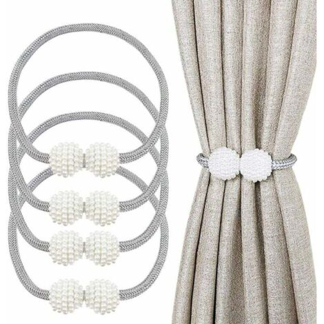 Set of 4 magnetic curtain holders, 48.3 cm (19 inches) with magnetic ball – Decorative curtain holders for home, office, hotel, window decoration – Pretty and modern – Grey (1/5)