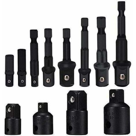Socket wrench adapter set, 8-piece hex drill bit nut wrench set, socket wrench extension adapter bit set, 4-piece adapter reducer set for ratchet wrenches/socket wrenches (black) (1/5)